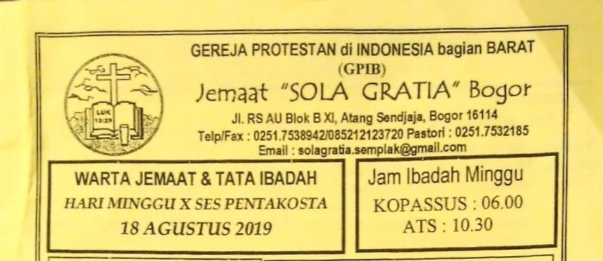 Read more about the article Warta Jemaat Minggu, 18 Agustus 2019