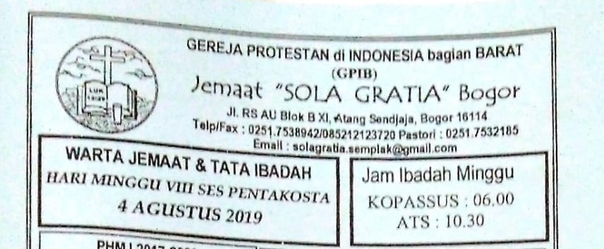 Read more about the article Warta Jemaat Minggu, 4 Agustus 2019