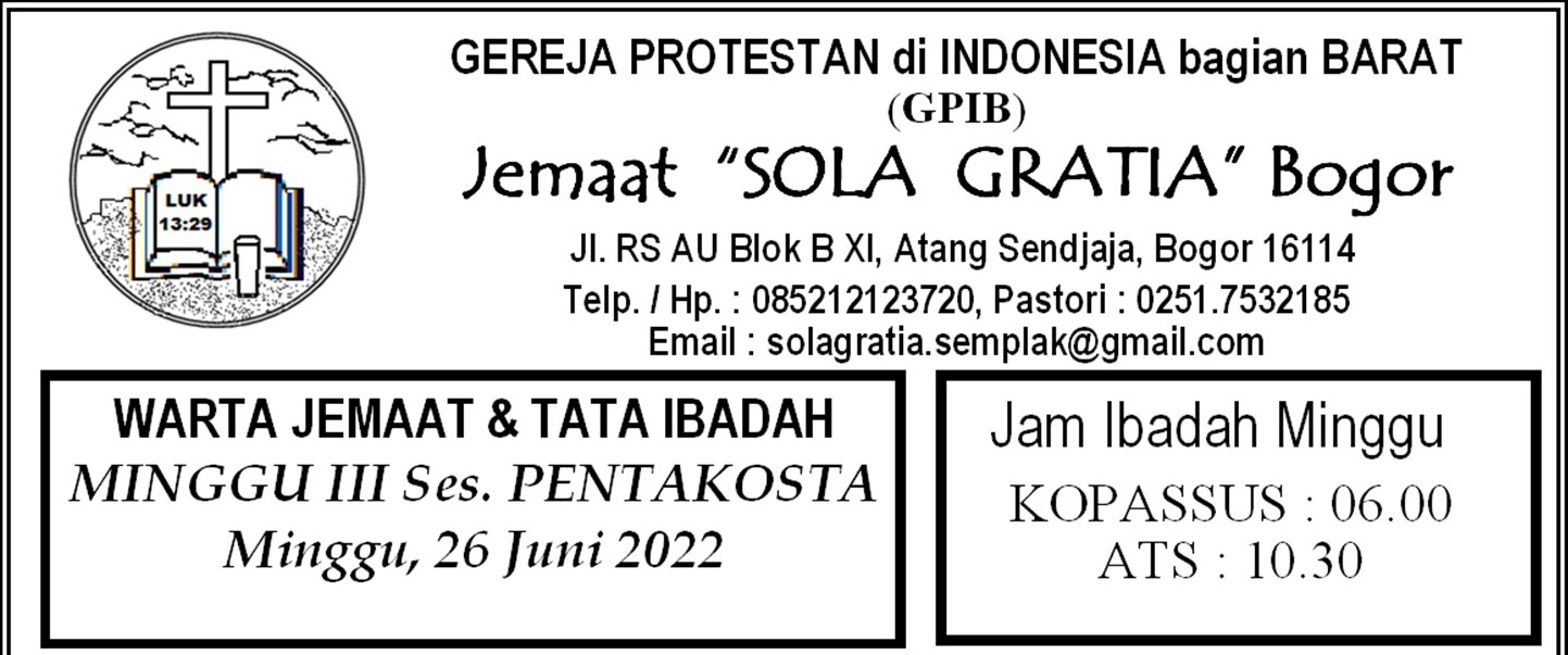 Read more about the article Tata Ibadah & Warta Jemaat, Minggu 26 Juni 2022