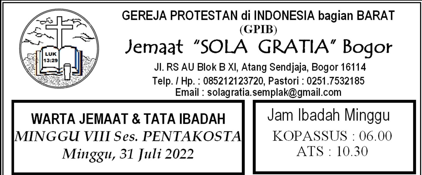 Read more about the article Tata Ibadah & Warta Jemaat, Ibadah Minggu 31 Juli 2022