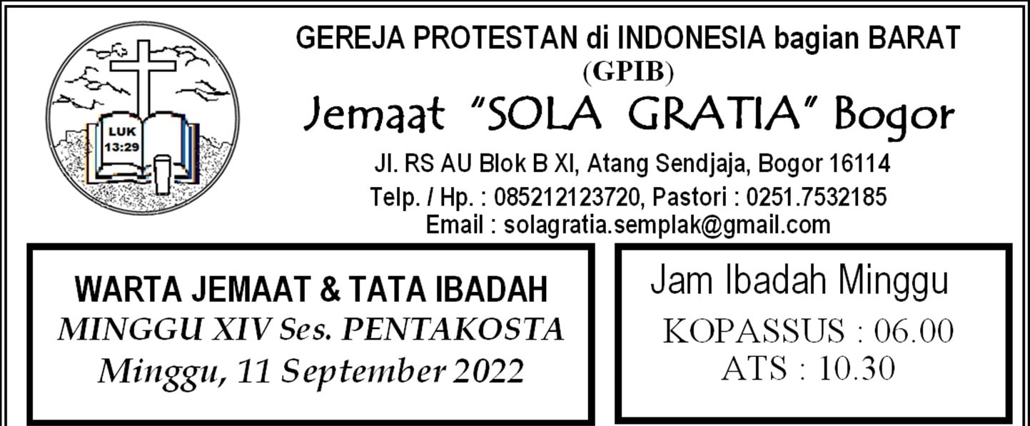 Read more about the article Tata Ibadah & Warta Jemaat, Minggu 11 September 2022 (HUT KE-63 Pelkat PA)