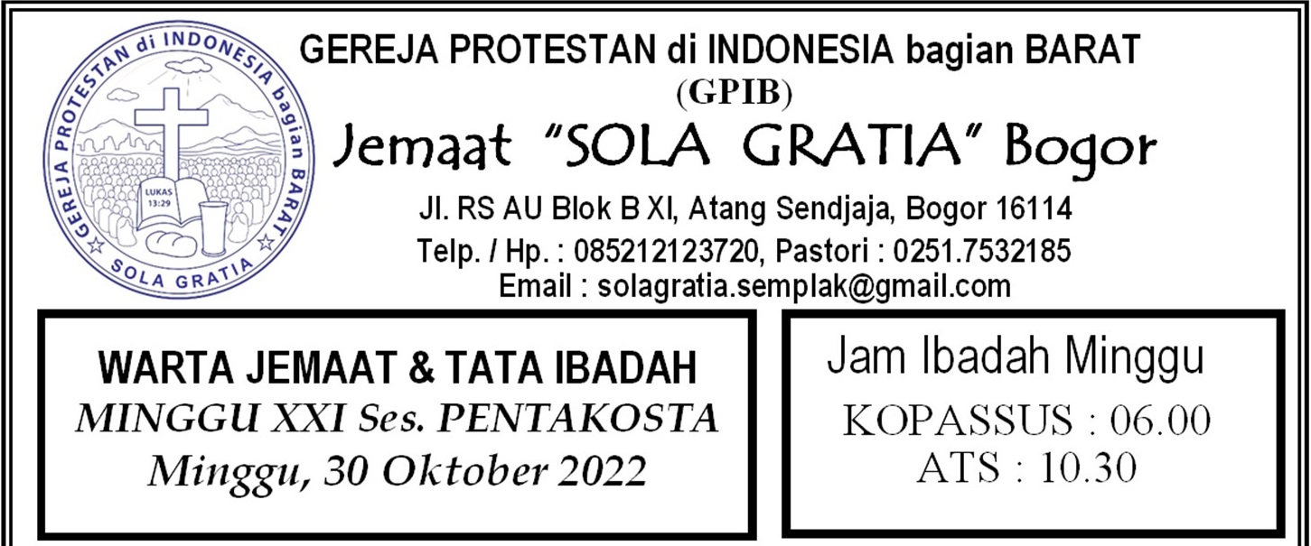 Read more about the article Tata Ibadah & Warta Jemaat, Minggu 30 Oktober 2022