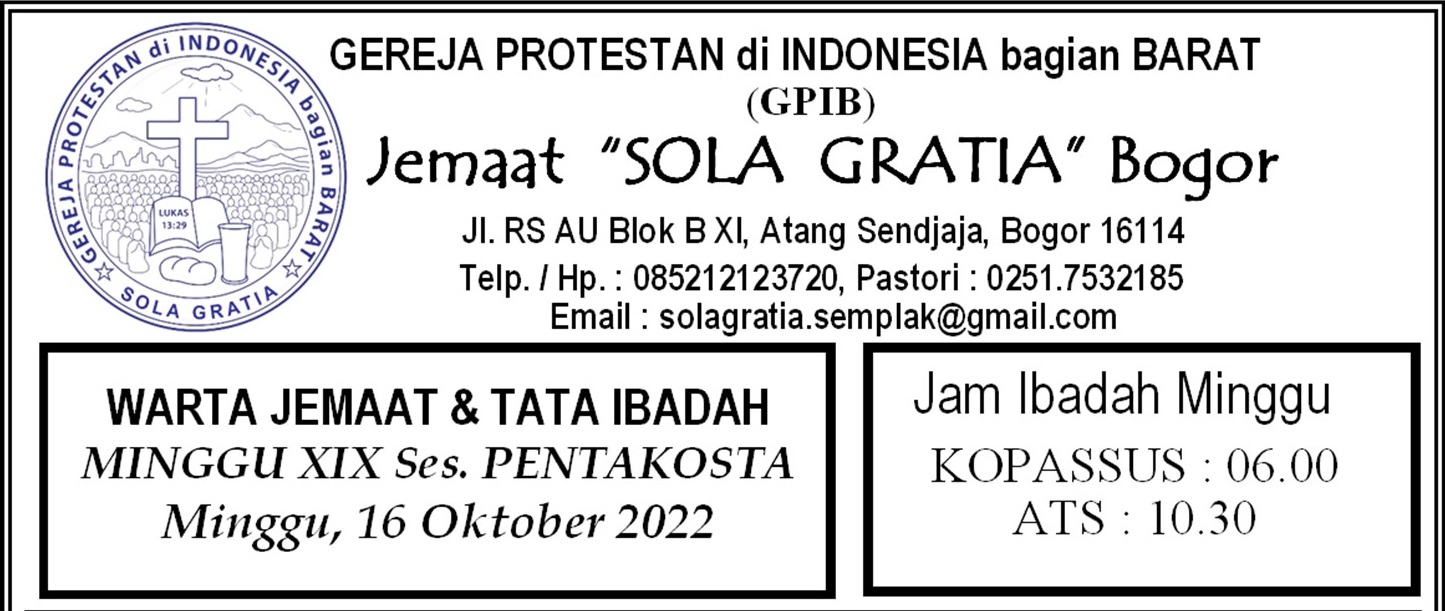 Read more about the article Tata Ibadah & Warta Jemaat, Minggu 16 Oktober 2022