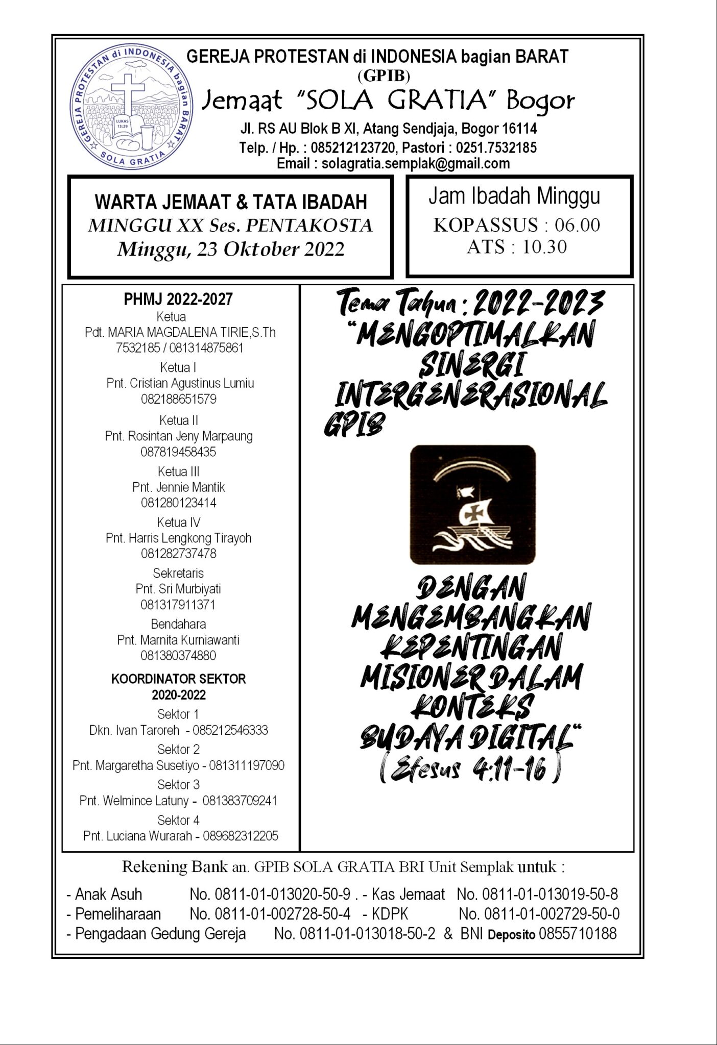Read more about the article Warta Jemaat Minggu, 23 Oktober 2022