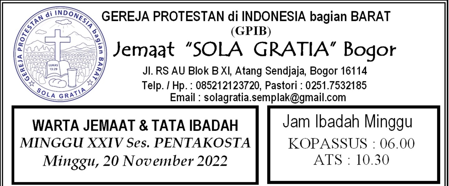 Read more about the article Tata Ibadah & Warta Jemaat, Minggu 20 November 2022