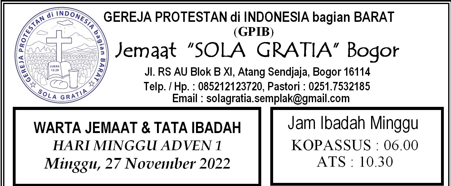 Read more about the article Tata Ibadah & Warta Jemaat, Minggu 27 November 2022