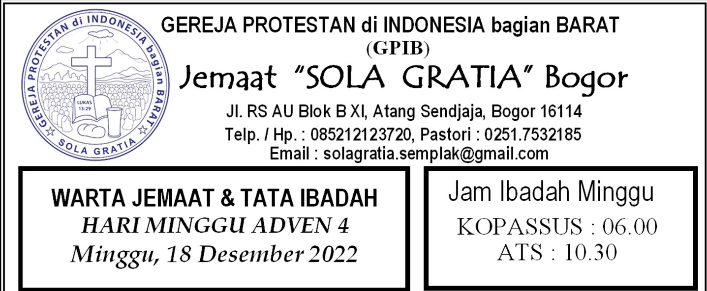 Read more about the article Tata Ibadah & Warta Jemaat, Minggu 18 Desember 2022