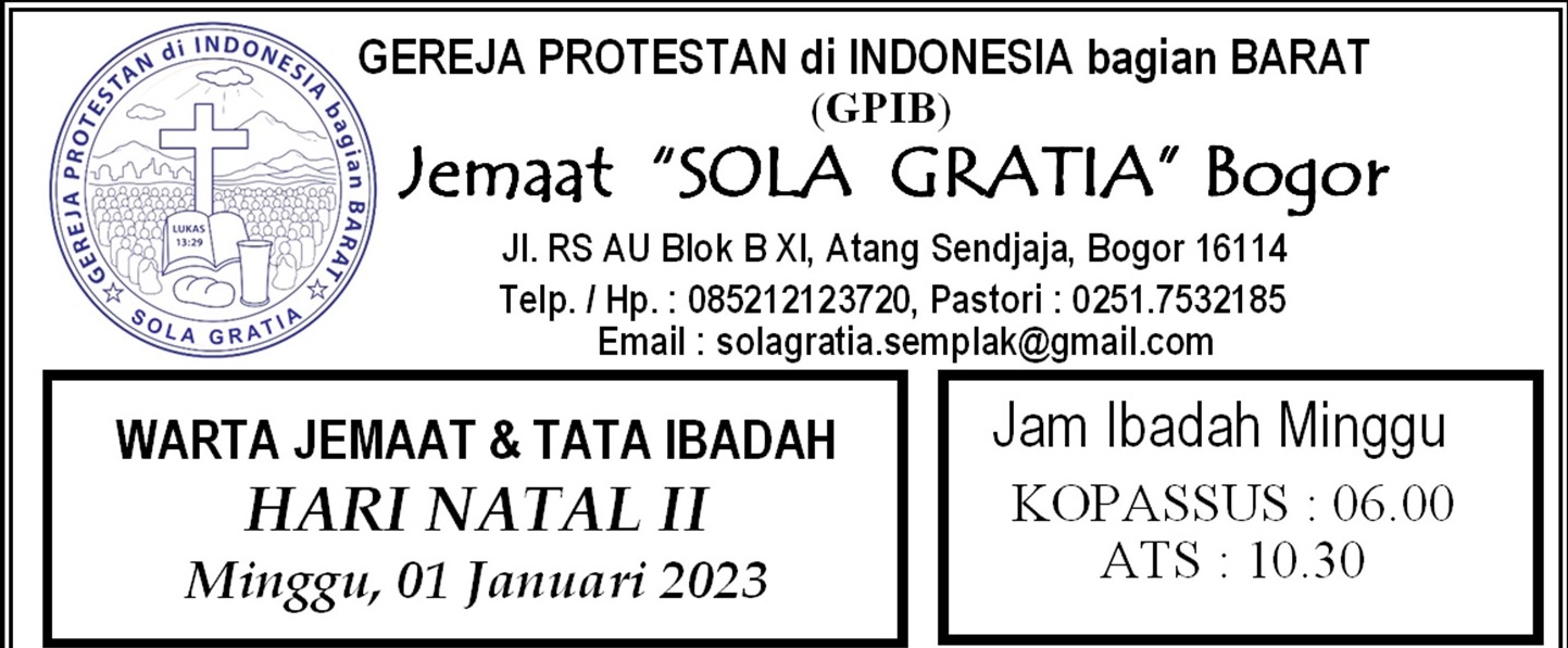 Read more about the article Tata Ibadah & Warta Jemaat, Ibadah Tahun Baru Minggu 01 Januari 2023