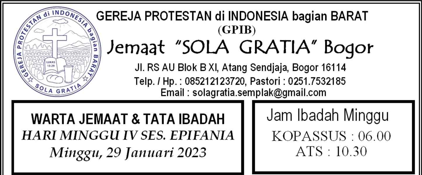 Read more about the article Tata Ibadah & Warta Jemaat, Minggu 29 Januari 2023