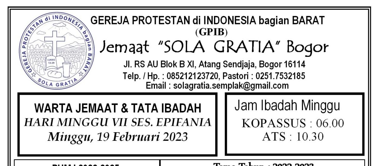 Read more about the article Tata Ibadah & Warta Jemaat, Minggu 19 Februari 2023