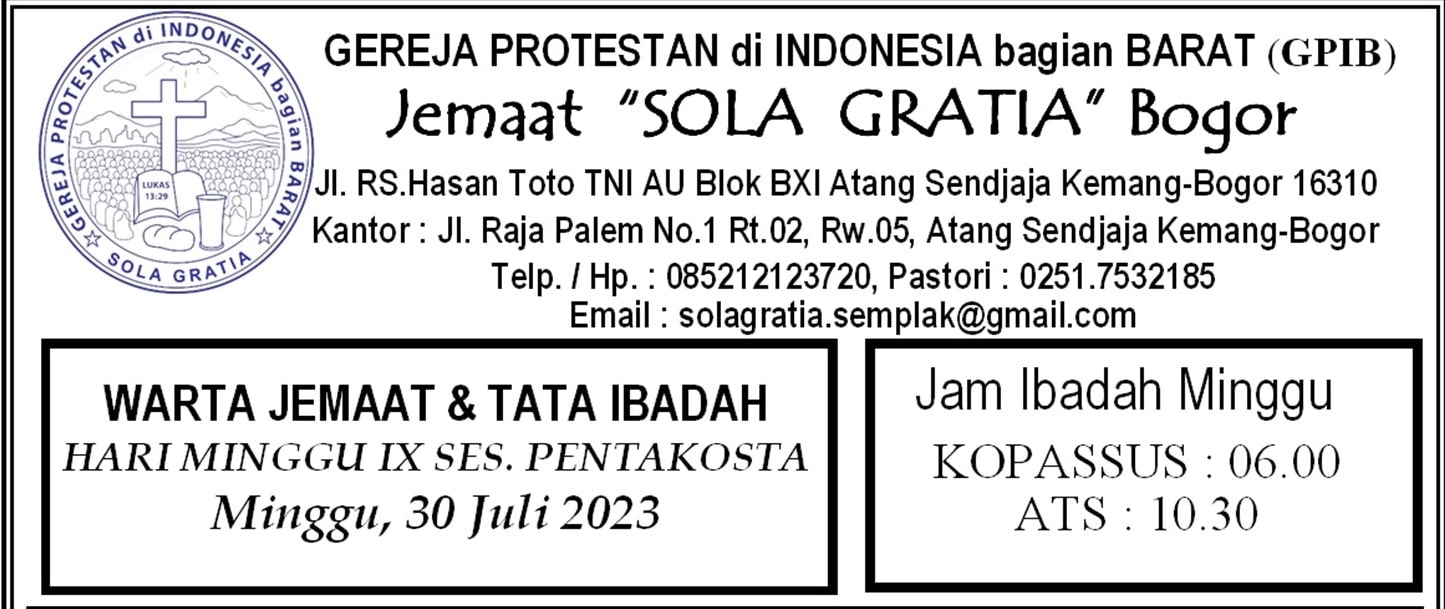 Read more about the article Tata Ibadah & Warta Jemaat, Minggu 30 Juli 2023