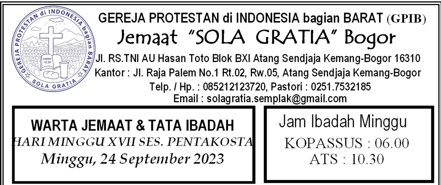 Read more about the article Tata Ibadah & Warta Jemaat, Minggu 24 September 2023