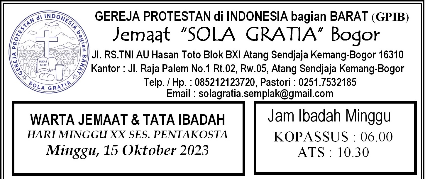 Read more about the article Tata Ibadah & Warta Jemaat, Minggu 15 Oktober 2023