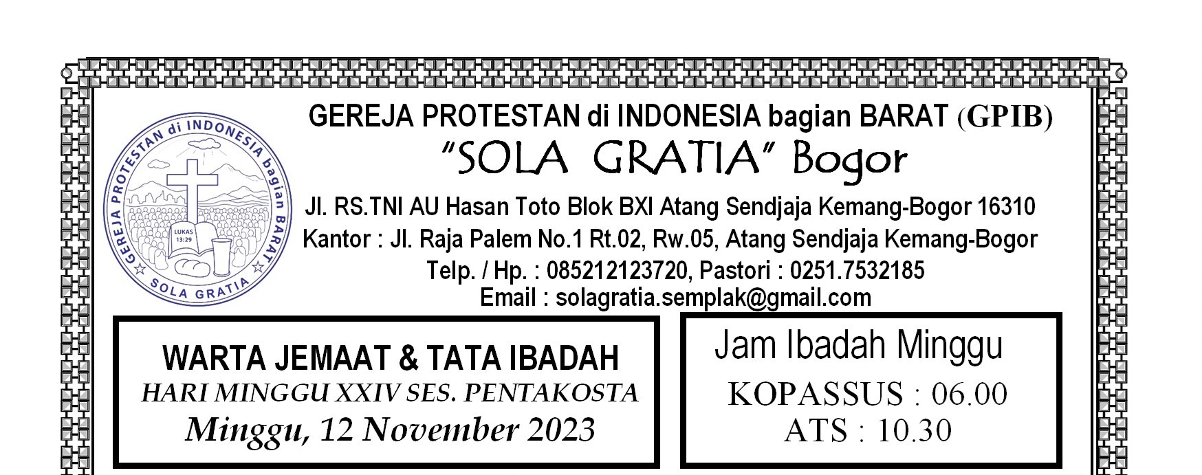 Read more about the article Tata Ibadah & Warta Jemaat, Minggu 12 November 2023