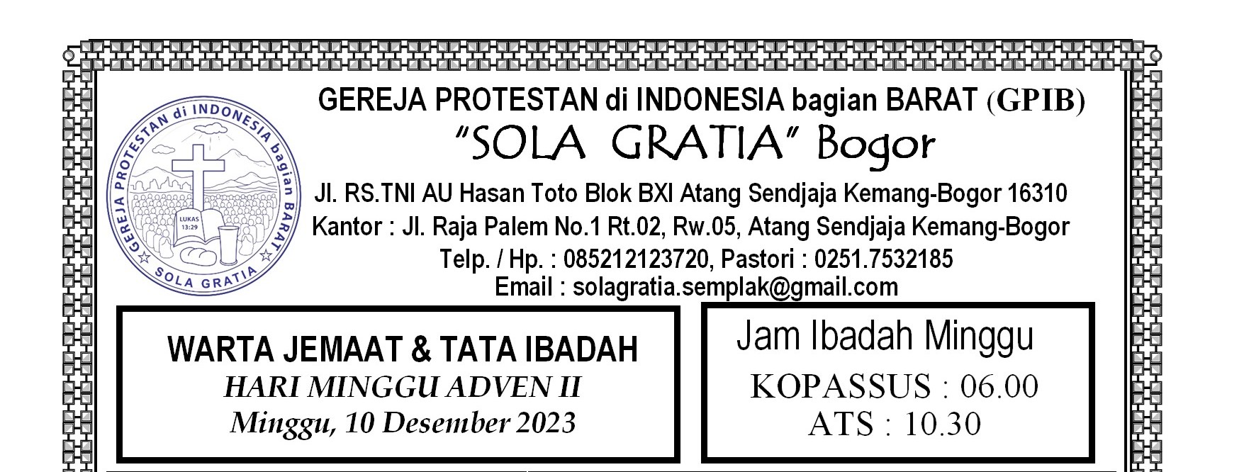 Read more about the article Tata Ibadah & Warta Jemaat, Minggu 10 Desember 2023