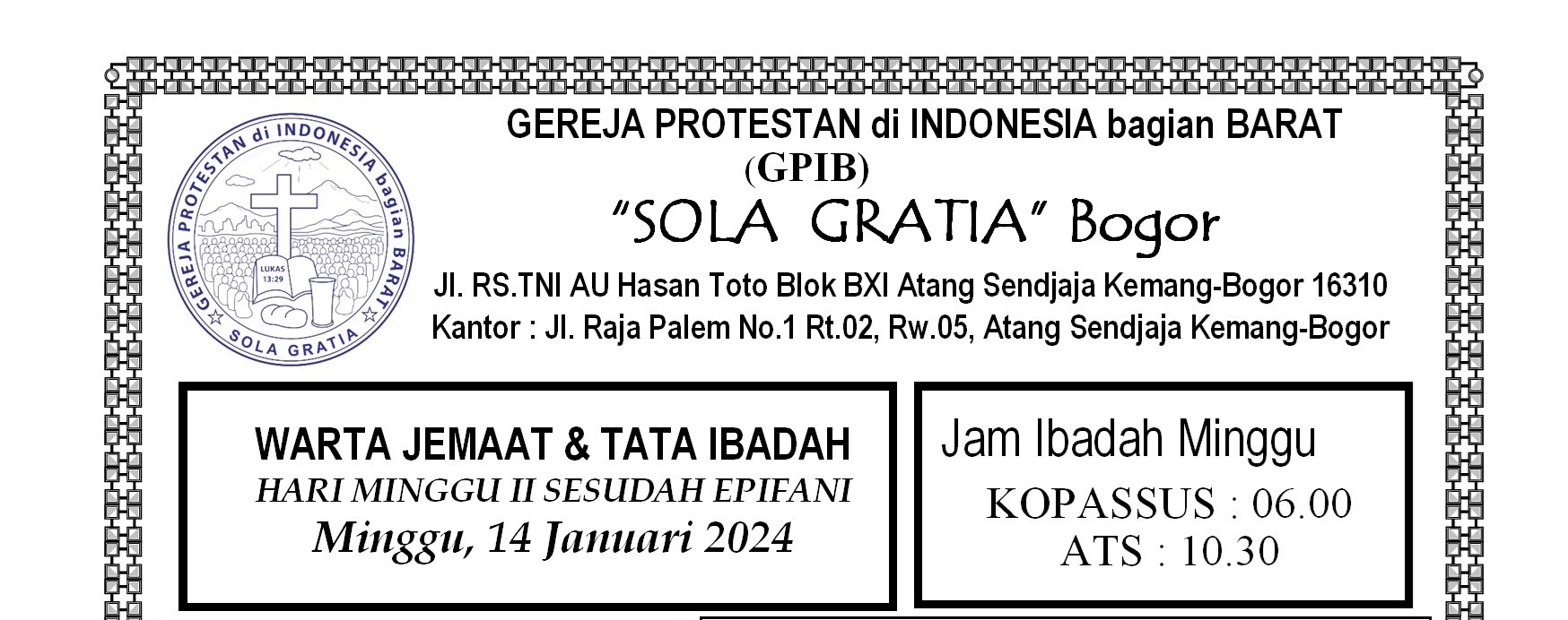 Read more about the article Tata Ibadah & Warta Jemaat, Minggu 14 Januari 2024