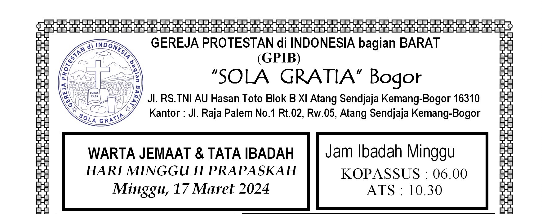 Read more about the article Tata Ibadah & Warta Jemaat, Minggu 17 Maret 2024