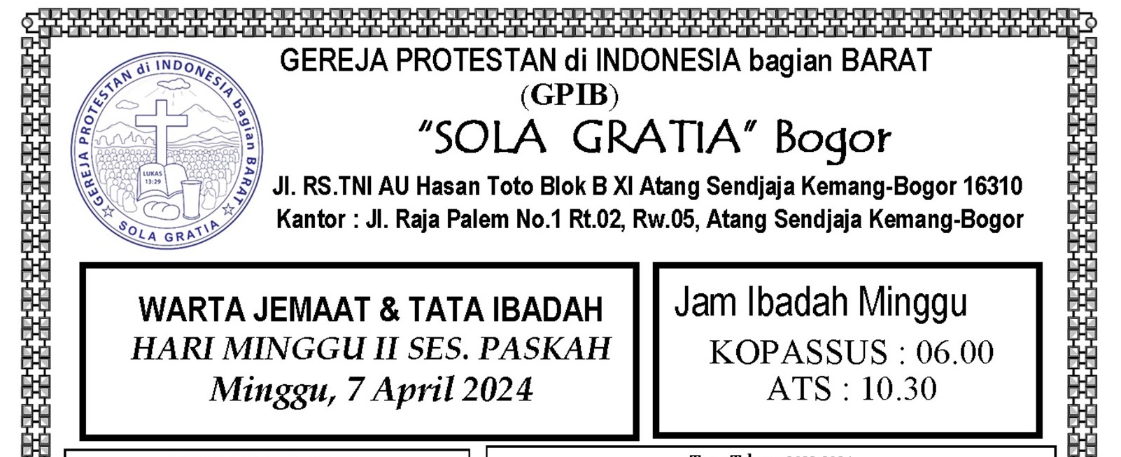 Read more about the article Warta Jemaat & Tata Ibadah, Minggu 7 April 2024