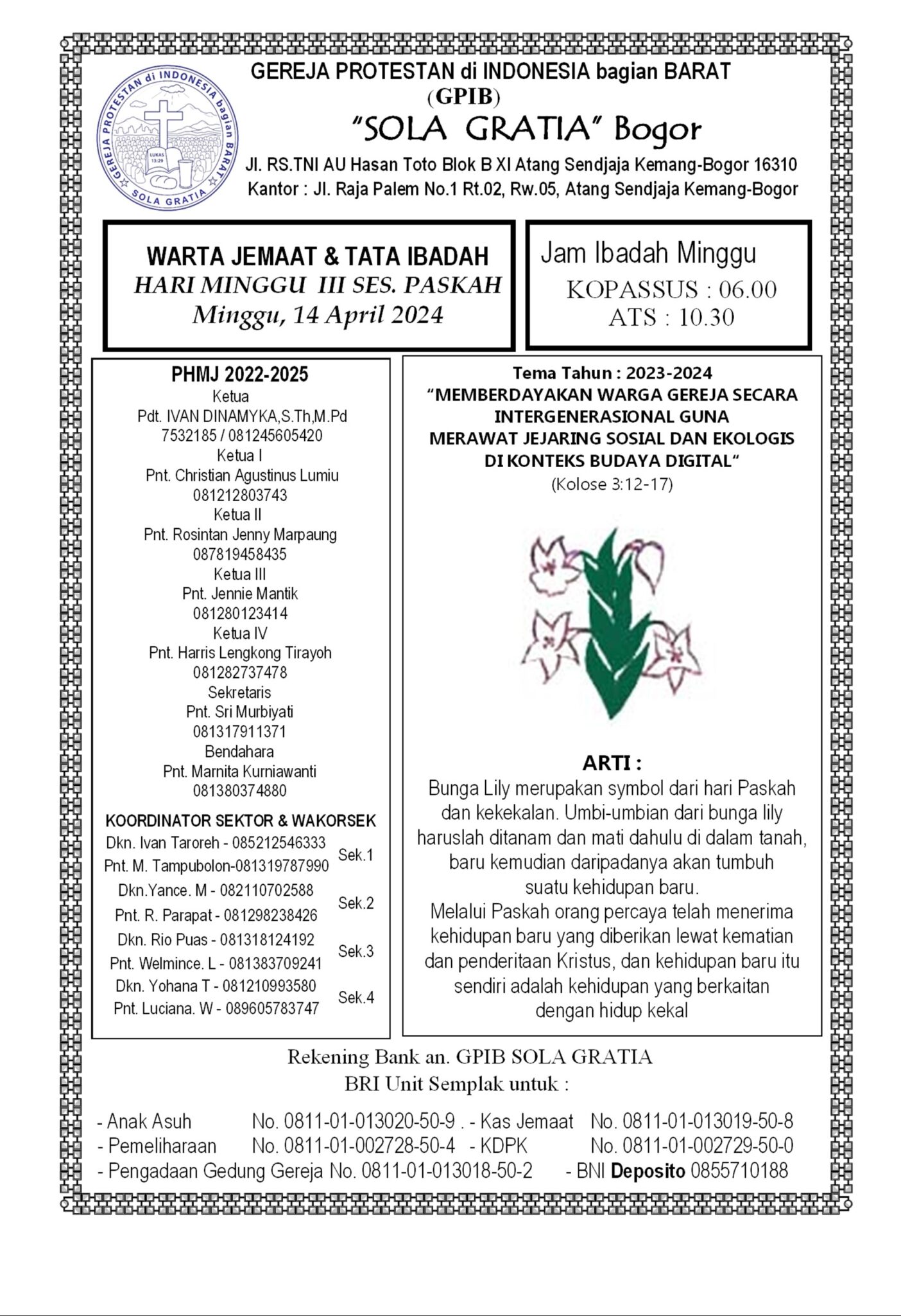 Read more about the article Tata Ibadah & Warta Jemaat Minggu, 14 April 2024