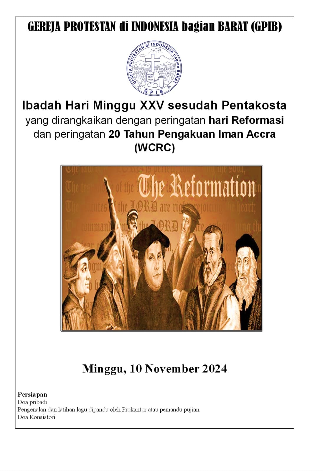 Read more about the article Tata Ibadah & Warta Ibadah Minggu, 10 November 2024