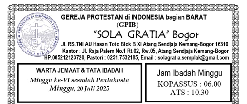Read more about the article Tata Ibadah & Warta Jemaat, Minggu 20 Juli 2025