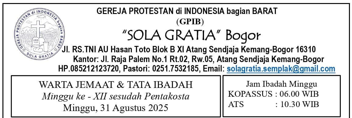 Read more about the article Tata Ibadah & Warta Jemaat, Minggu 31 Agustus 2025