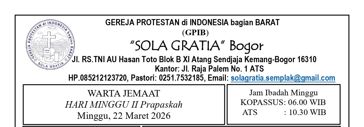 Read more about the article Tata Ibadah & Warta Jemaat, Minggu 22 Maret 2026