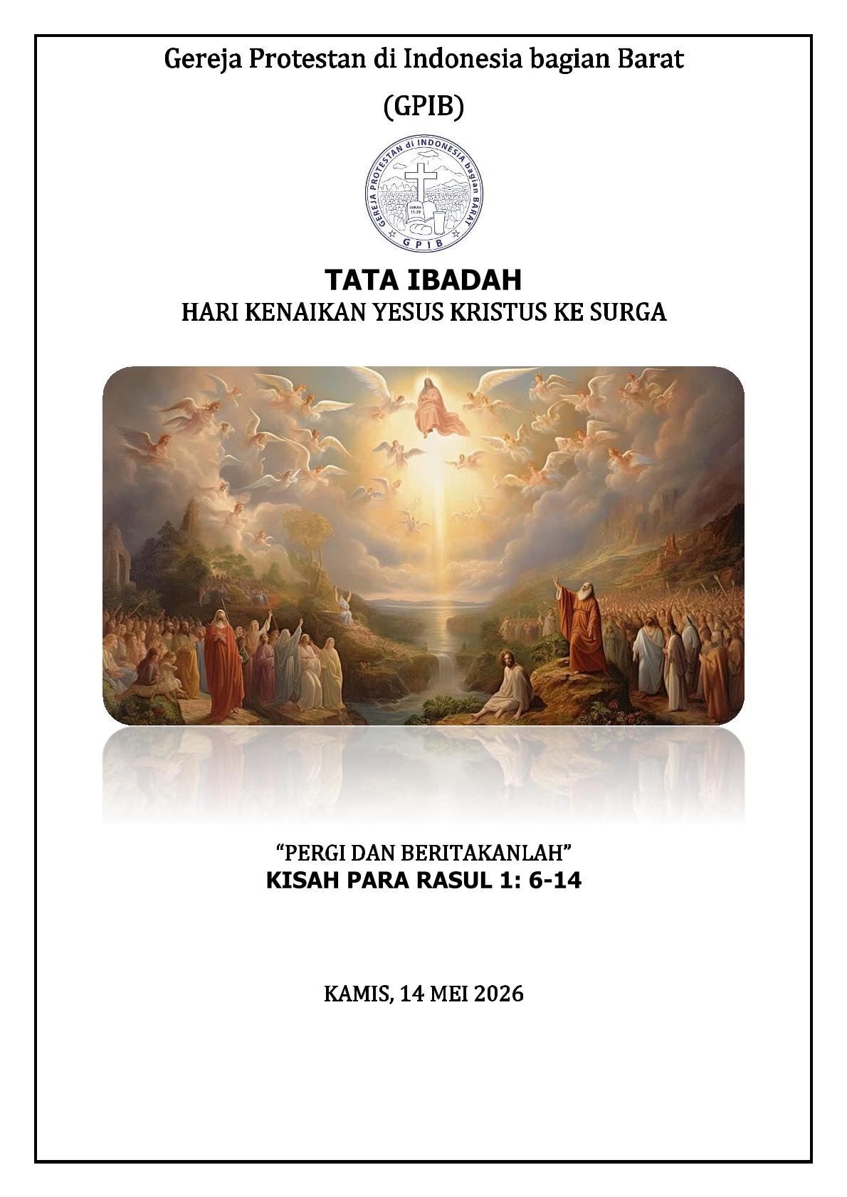 Read more about the article Tata Ibadah Hari Kenaikan Tuhan Yesus ke Surga, Kamis 14 Mei 2026