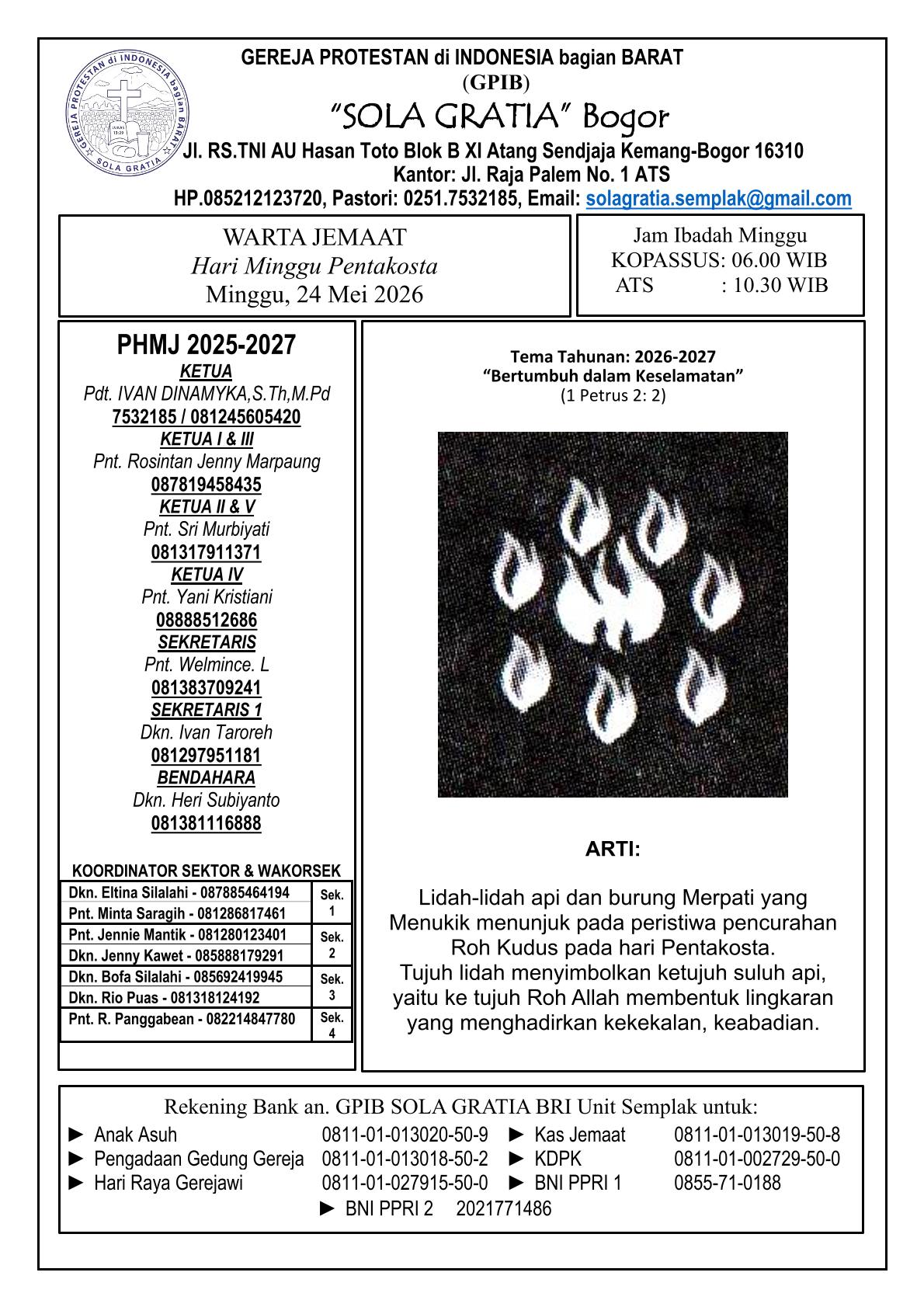 Read more about the article Tata Ibadah & Warta Jemaat, Minggu 24 Mei 2026