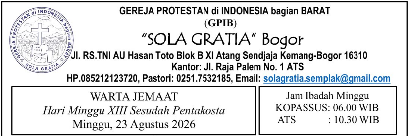 Tata Ibadah & Warta Jemaat, Minggu 23 Agustus 2026
