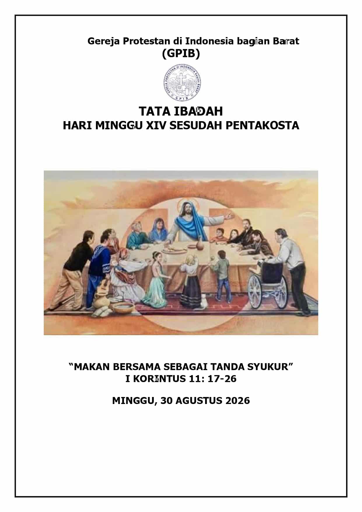 Tata Ibadah & Warta Jemaat, Minggu 30 Agustus 2026