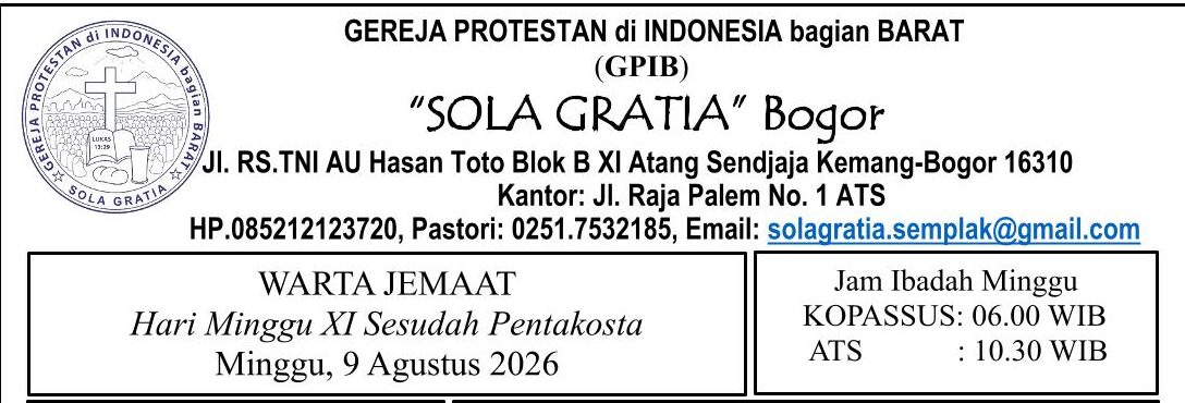 Tata Ibadah & Warta Jemaat, Minggu 9 Agustus 2026