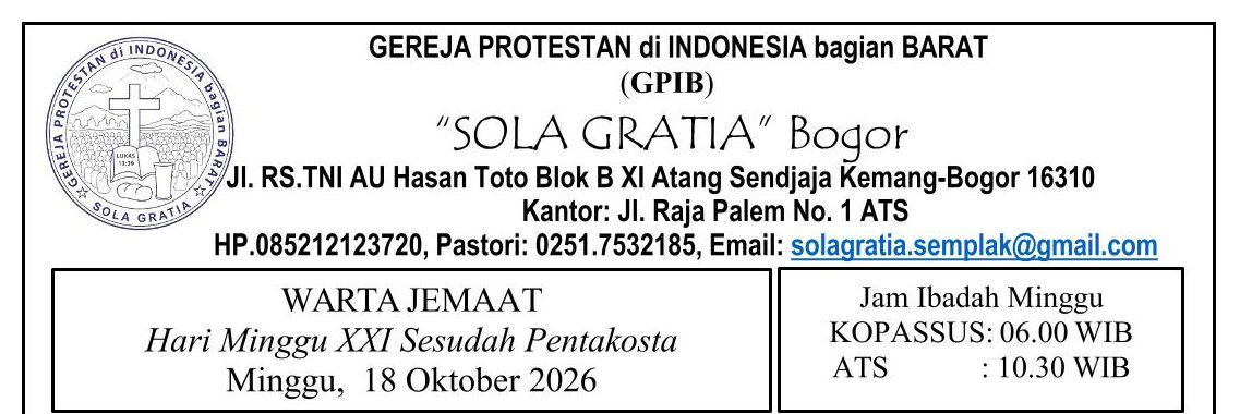Tata Ibadah & Warta Jemaat, Minggu 18 Oktober 2026