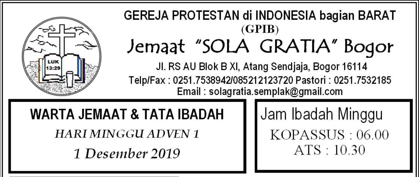 Read more about the article Warta Jemaat Minggu, 01 Desember 2019