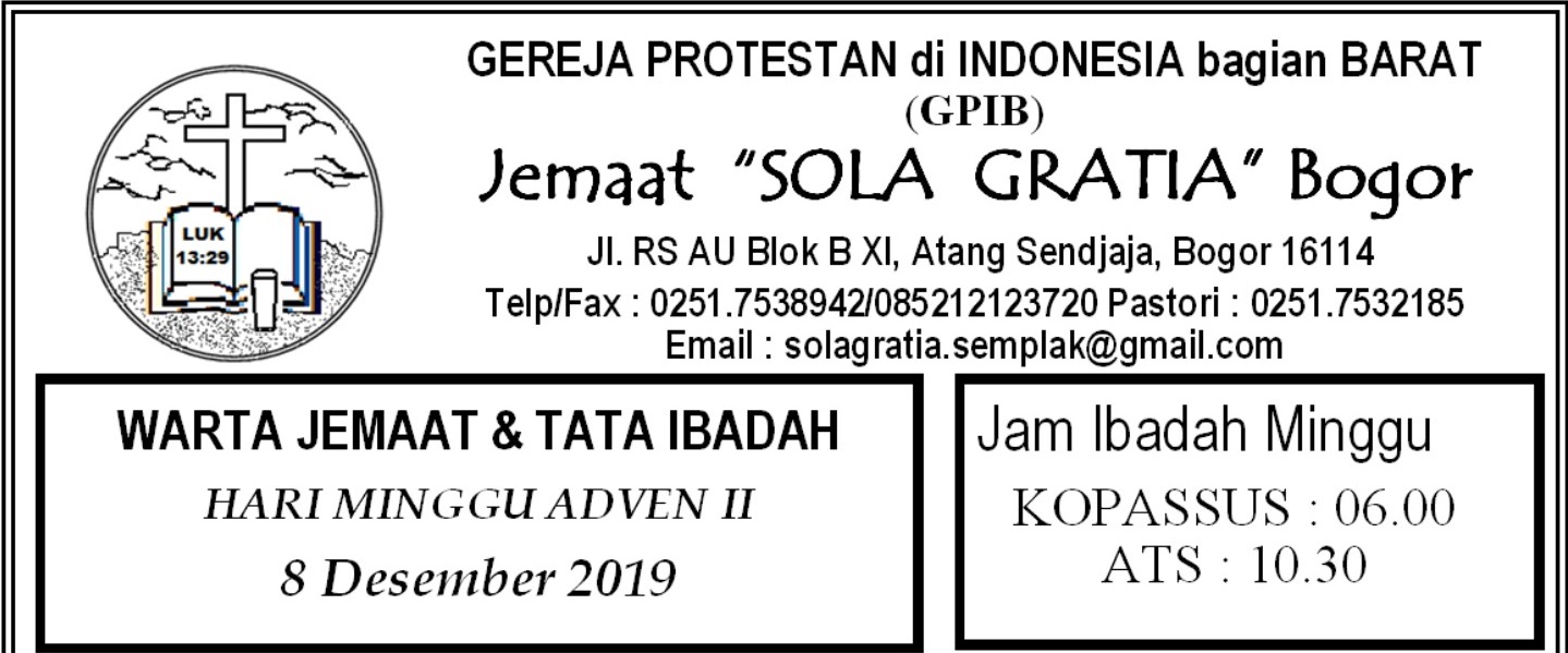 Read more about the article Warta Jemaat Minggu, 15 Desember 2019