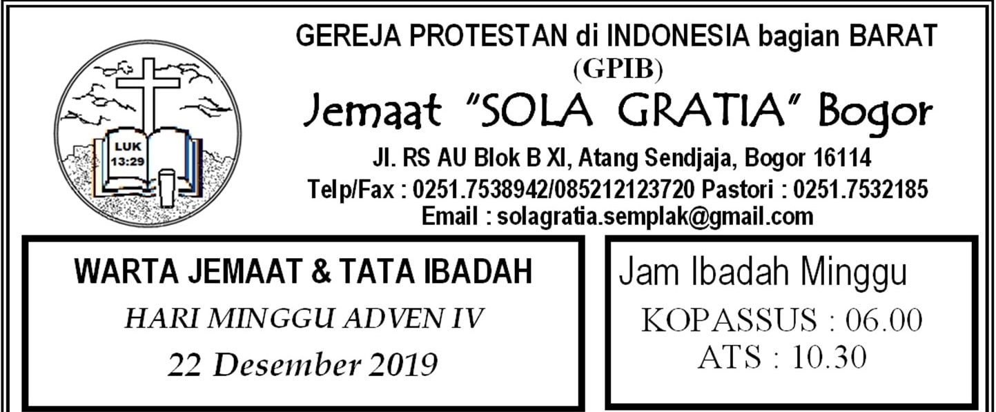 Read more about the article Warta Jemaat Minggu, 22 Desember 2019