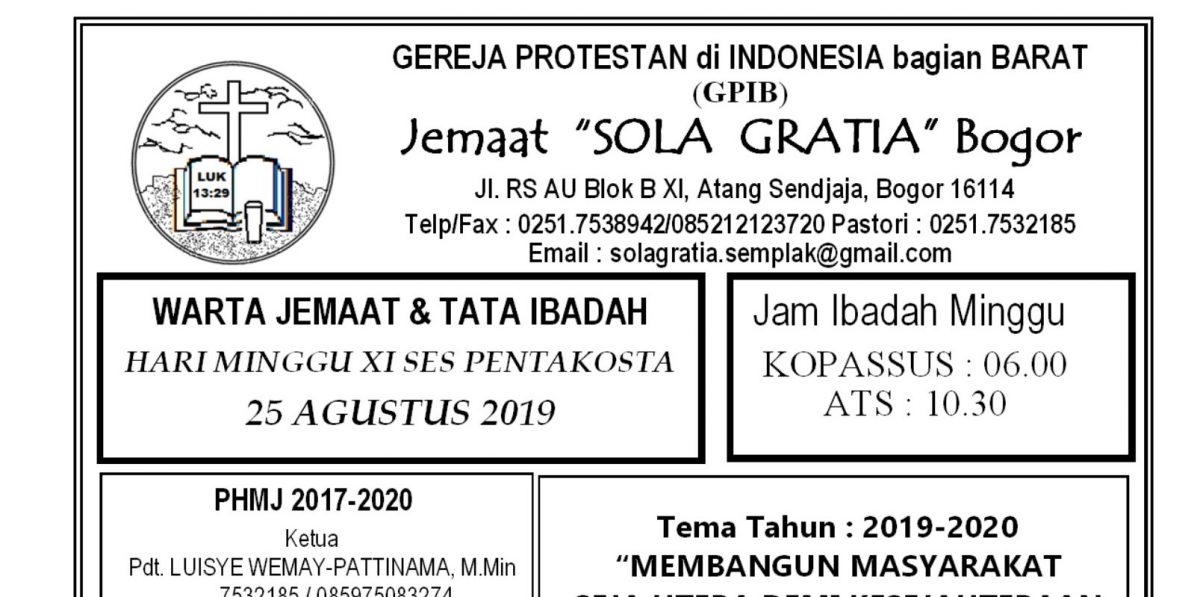 Read more about the article Warta Jemaat Minggu, 25 Agustus 2019