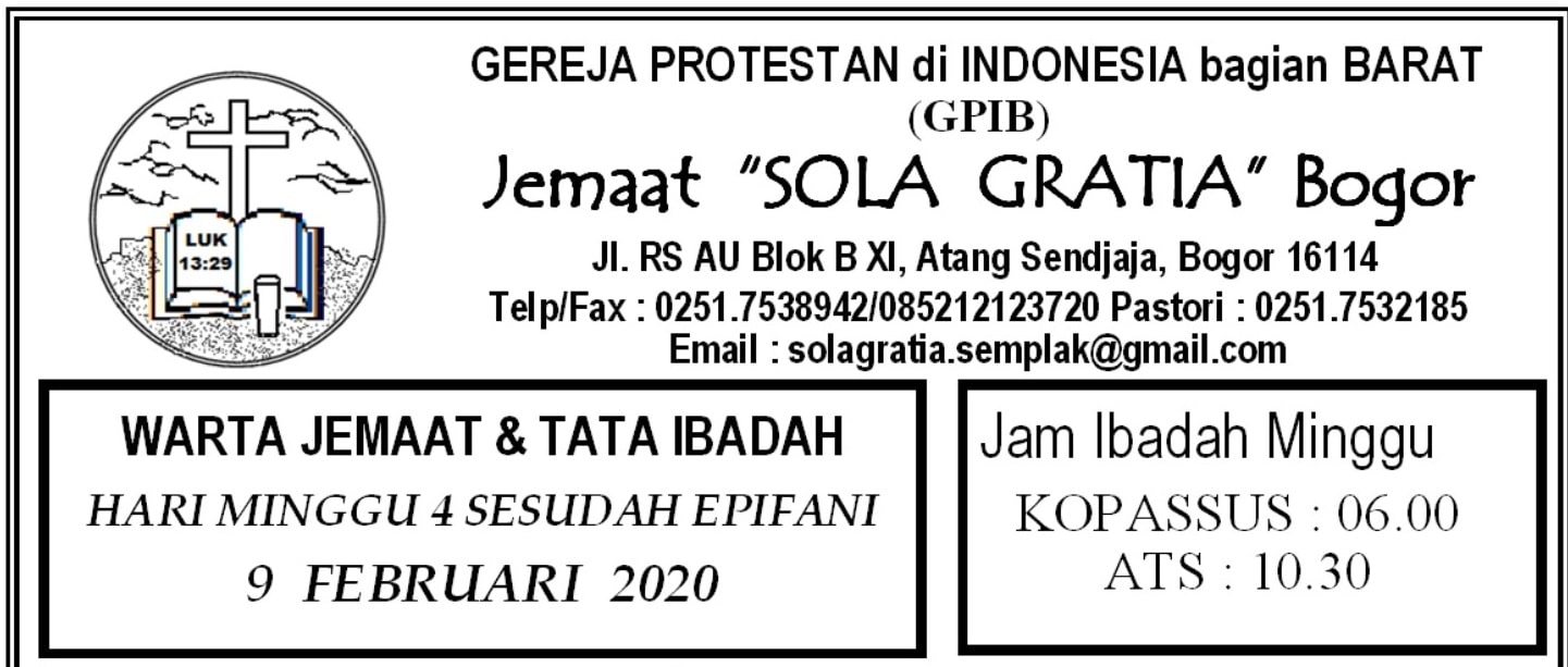 Read more about the article Warta Jemaat Minggu, 09 Februari 2020