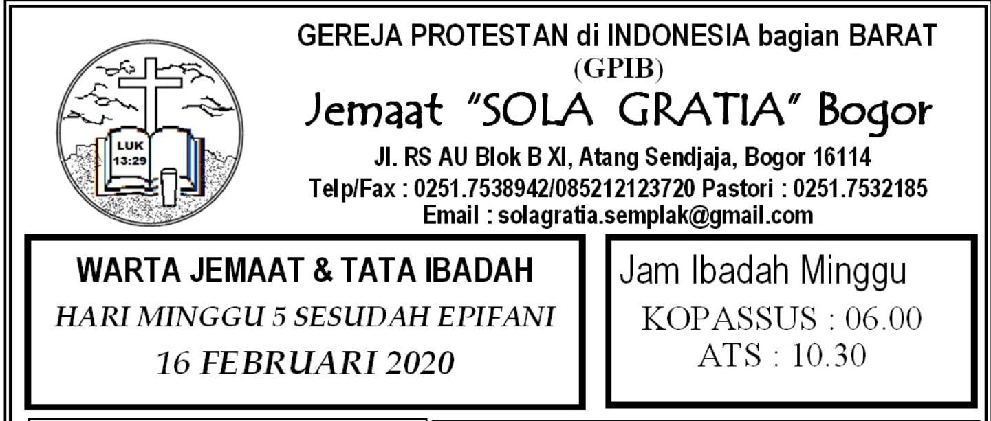 Read more about the article Warta Jemaat Minggu, 16 Februari 2020