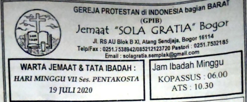 Read more about the article Warta Jemaat Minggu, 19 Juli 2020