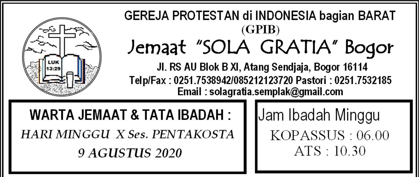 Read more about the article Warta Jemaat Minggu, 09 Agustus 2020