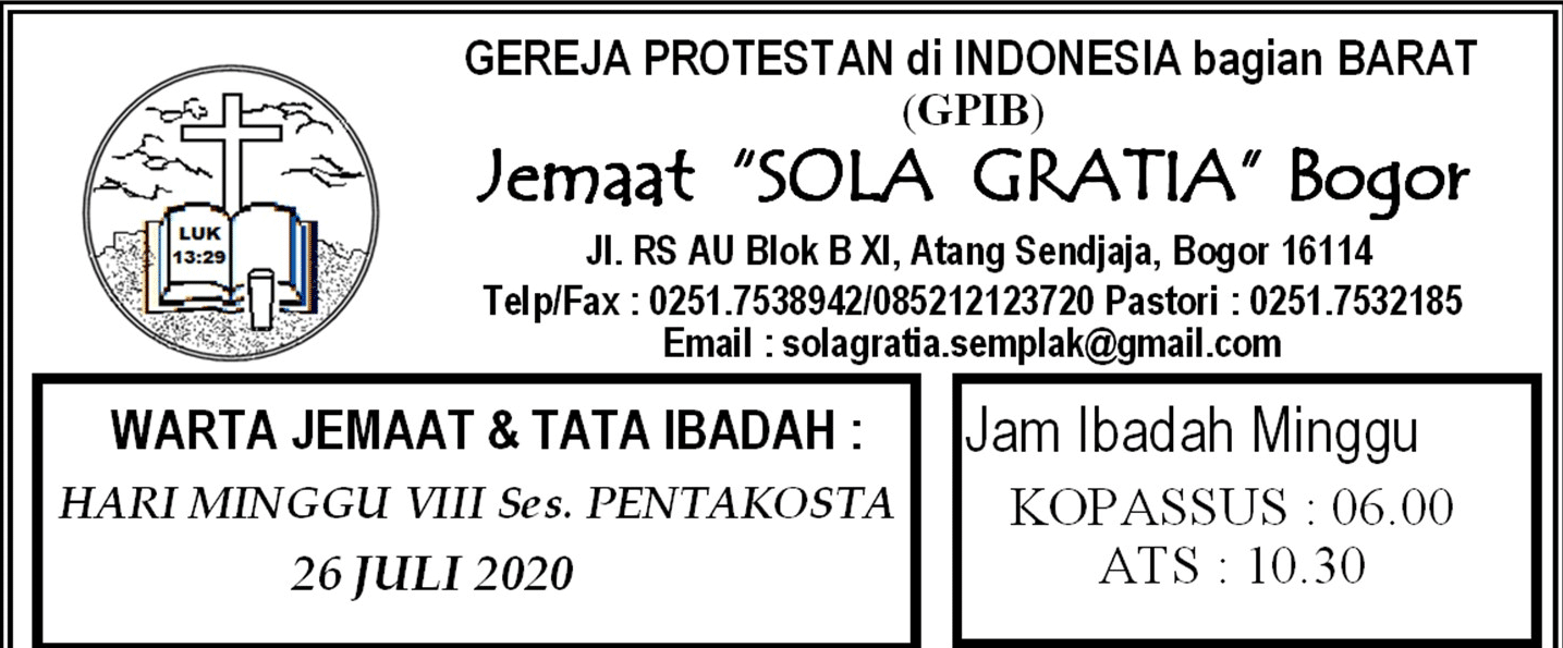 Read more about the article Warta Jemaat Minggu, 26 Juli 2020