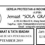 Warta Jemaat Minggu, 15 September 2019