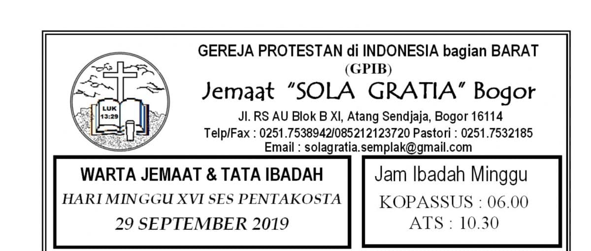 Read more about the article Warta Jemaat Minggu, 29 September 2019