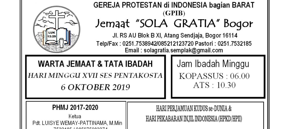 Read more about the article Warta Jemaat Minggu, 06 Oktober 2019