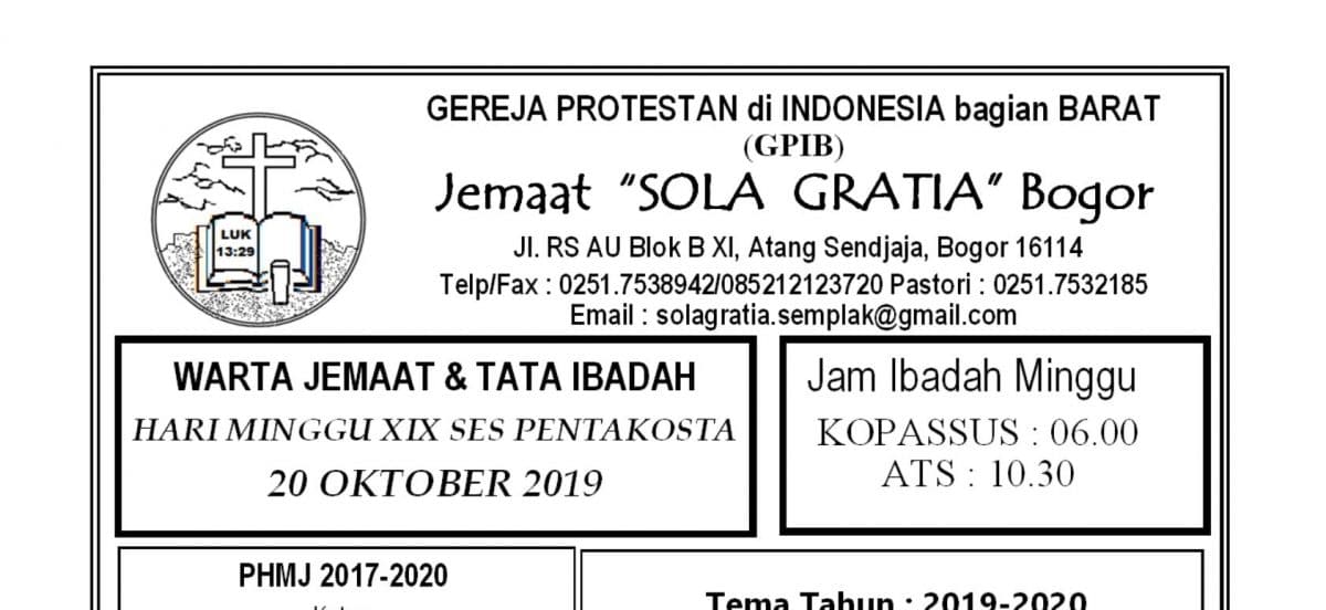 Read more about the article Warta Jemaat Minggu, 20 Oktober 2019