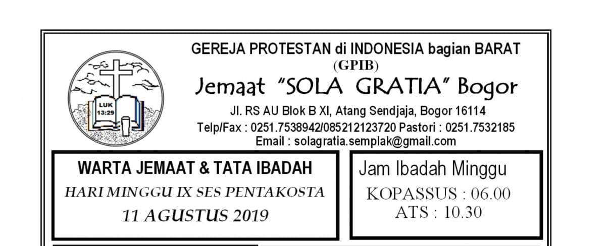 Read more about the article Warta Jemaat Minggu, 11 Agustus 2019