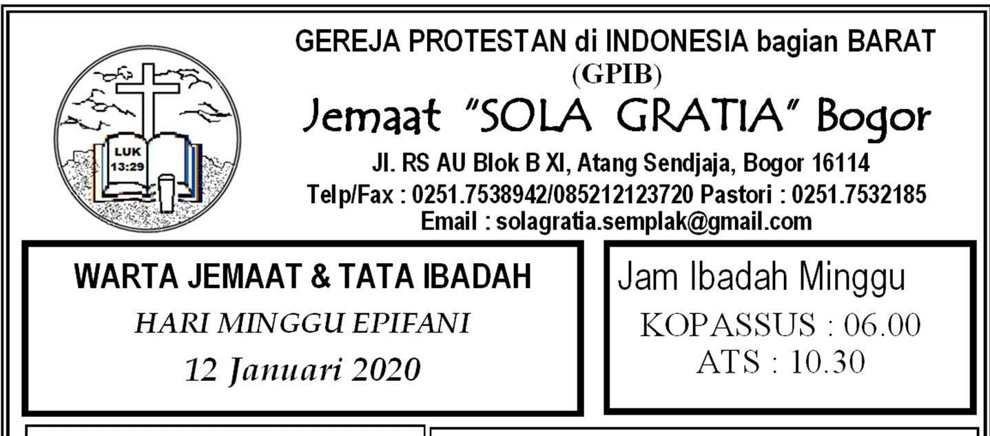 Read more about the article Warta Jemaat Minggu, 12 Januari 2020