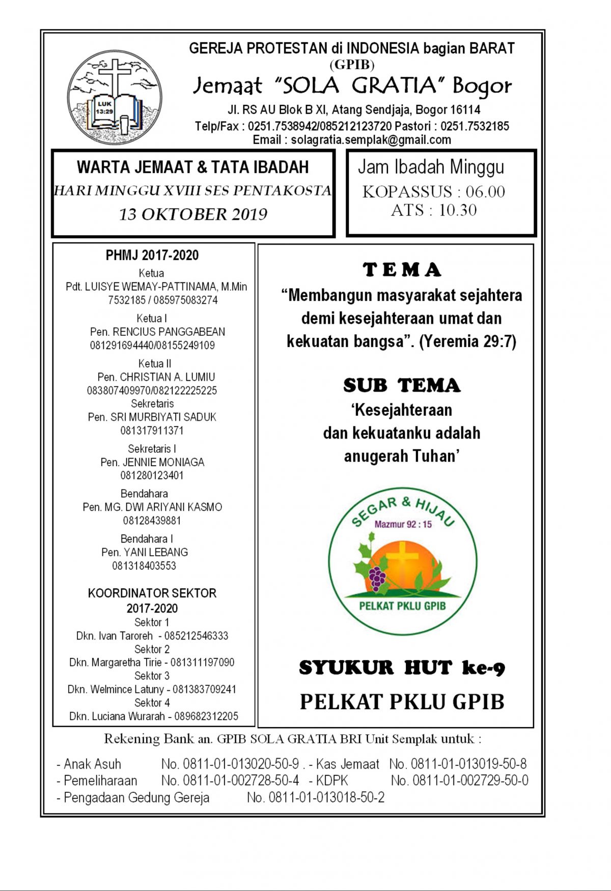 Read more about the article Warta Jemaat Minggu, 13 Oktober 2019